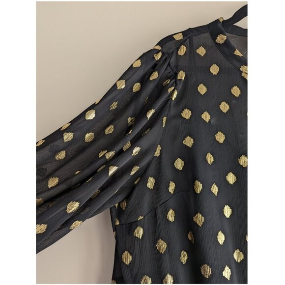 H&M Gold Dot Puff Sleeve A-Line Chiffon Dress - Picture 6 of 12